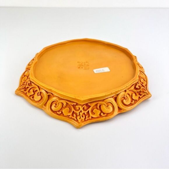 Vintage Chinese Dragon Themed Cinnabar Yellow Plate Asian Art - Picture 5 of 9